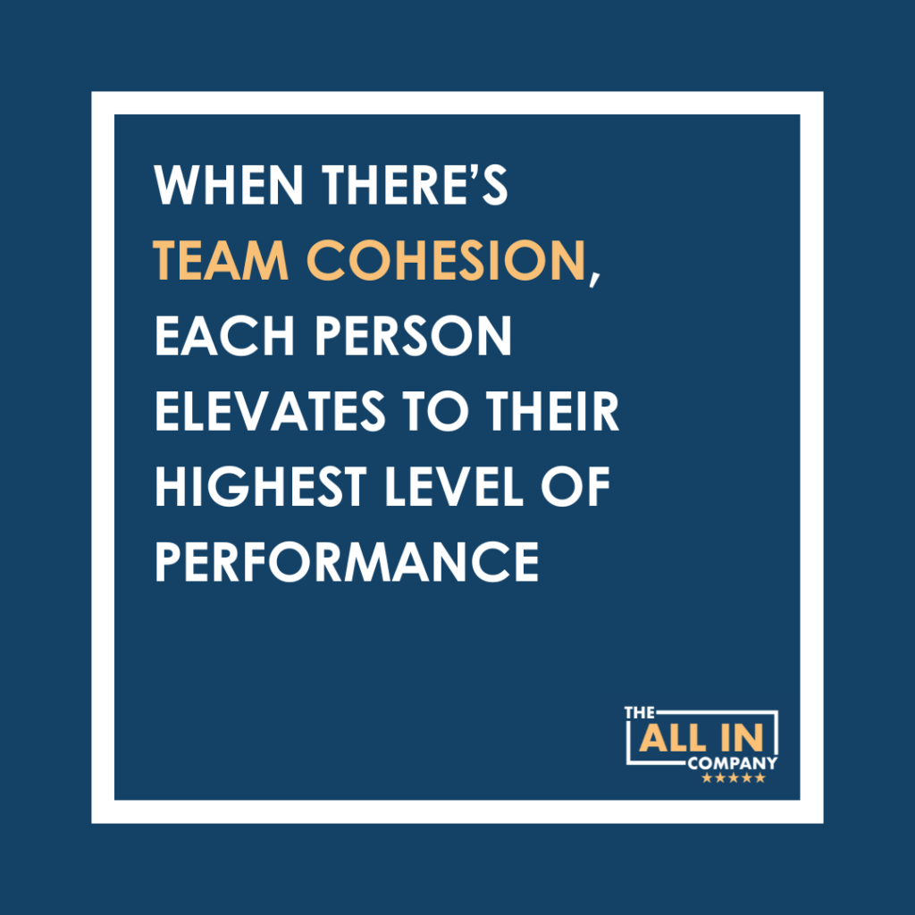 Quote from Mike Michalowicz: "When there's team cohesion, each person elevates to their highest level of performance."