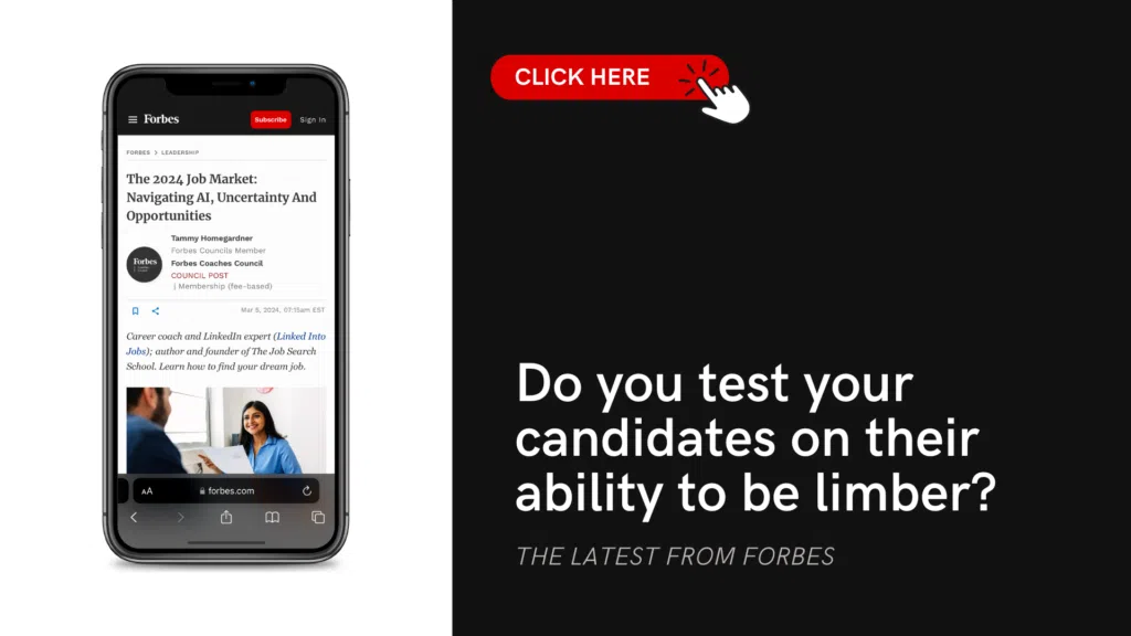 Smartphone displaying a forbes article with a clickable advertisement encouraging readers to test their limberness.