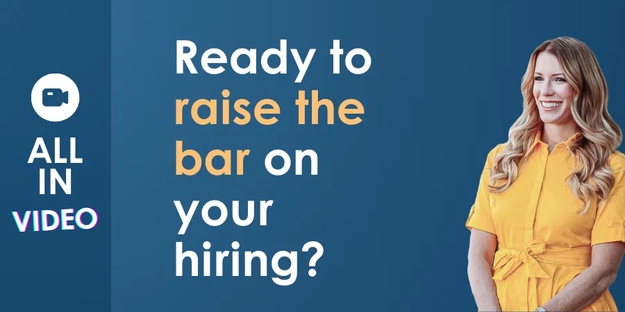 Professional recruitment ad featuring a smiling woman, posing a question about improving hiring processes with a focus on video.